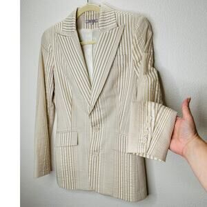 Alvin Valley Tan & Cream Stripe 3-Button Blazer Jacket 34
